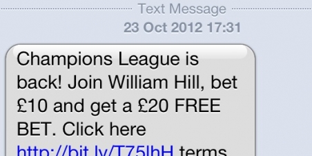 Stop advert text messages from the gambling industry to phones