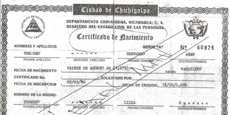 Nicaragua Birth Certificate TUTORE ORG Master of Documents