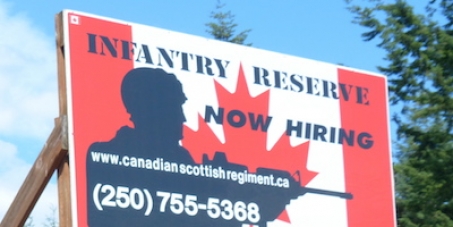 Prime Minister Stephen Harper, Minister of Defense Robert Nicholson: We call on you to take down this recruitment board.