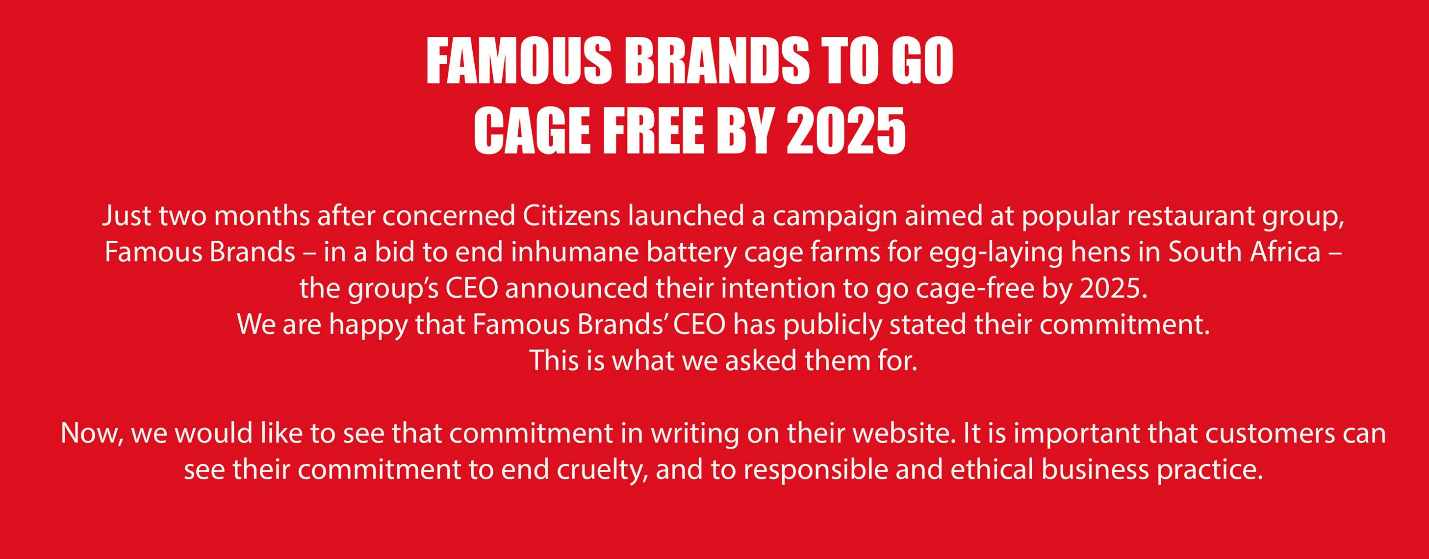 Famous
Brands: Serve Us Cage-Free Eggs in your
Restaurants: 